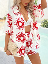 Devine Printed Collared Neck Half Sleeve Top and Shorts Set - Trendsi - Flyclothing LLC