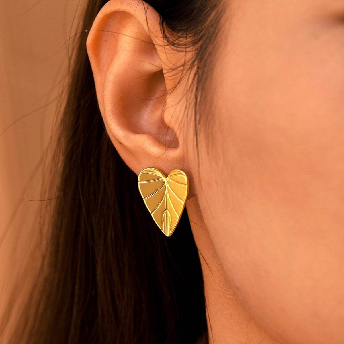 Stainless Steel Heart Leaf Stud Earring - Trendsi - Flyclothing LLC