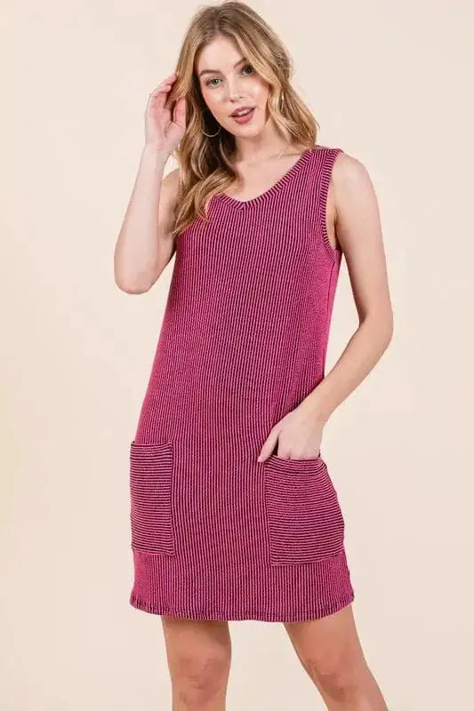 BOMBOM Rib Knit Tank Dress - Trendsi