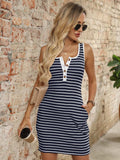 Striped Button Front Wide Strap Tank Dress - Trendsi - Flyclothing LLC