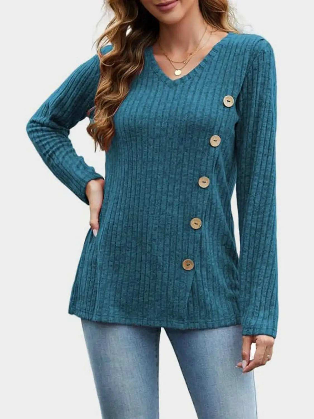 V-Neck Long Sleeve T-Shirt - Trendsi - Flyclothing LLC