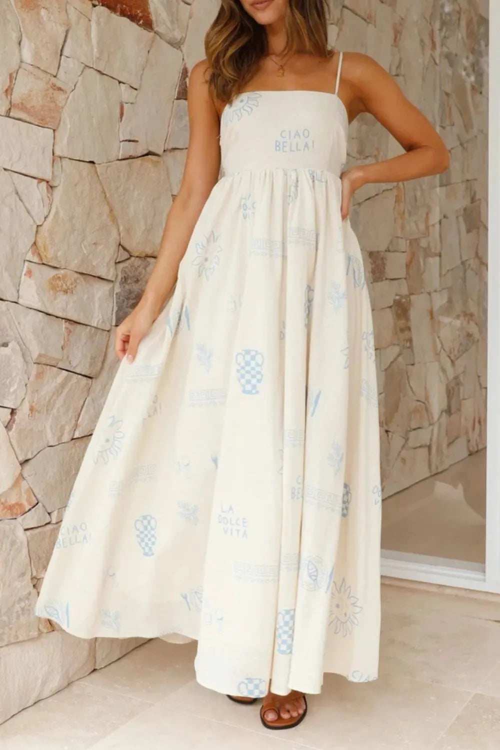 Cutout Back Printed Square Neck Maxi Cami Dress - Trendsi - Flyclothing LLC