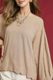 Umgee Linen Scallop Hem Long Sleeve Blouse - Trendsi - Flyclothing LLC