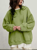 Round Neck Dropped Shoulder Long Sleeve Sweatshirt - Trendsi - Flyclothing LLC