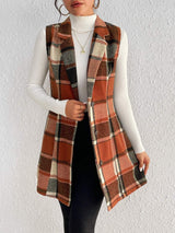 Honey Plaid Button Up Vest Coat - Trendsi - Flyclothing LLC