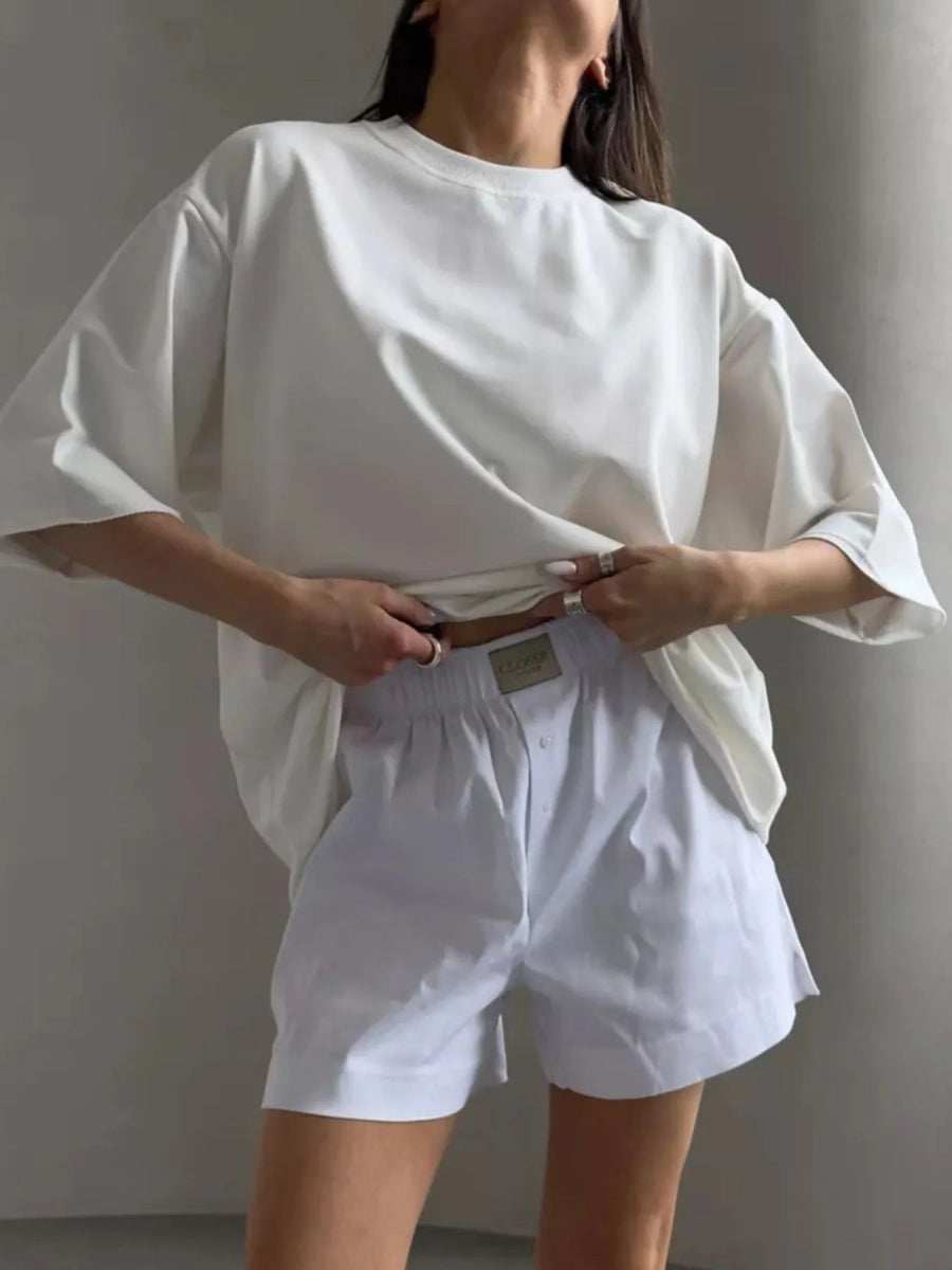 Round Neck Half Sleeve Oversized T-Shirt - Trendsi - Flyclothing LLC