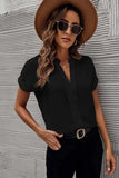 Full Size Notched Short Sleeve Blouse - Trendsi - Flyclothing LLC