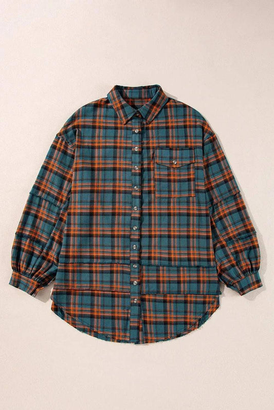 Plaid Collared Neck Long Sleeve Shirt - Trendsi - Flyclothing LLC
