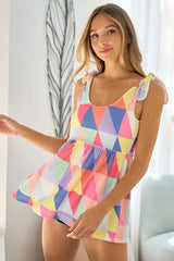 BiBi Multi Color Block Brushed Tied Ribbon Shoulder Top - Trendsi - Flyclothing LLC