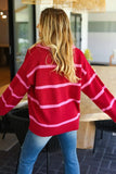 Haptics Collared Neck Striped Contrast Sweater - Trendsi