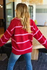 Haptics Collared Neck Striped Contrast Sweater - Trendsi