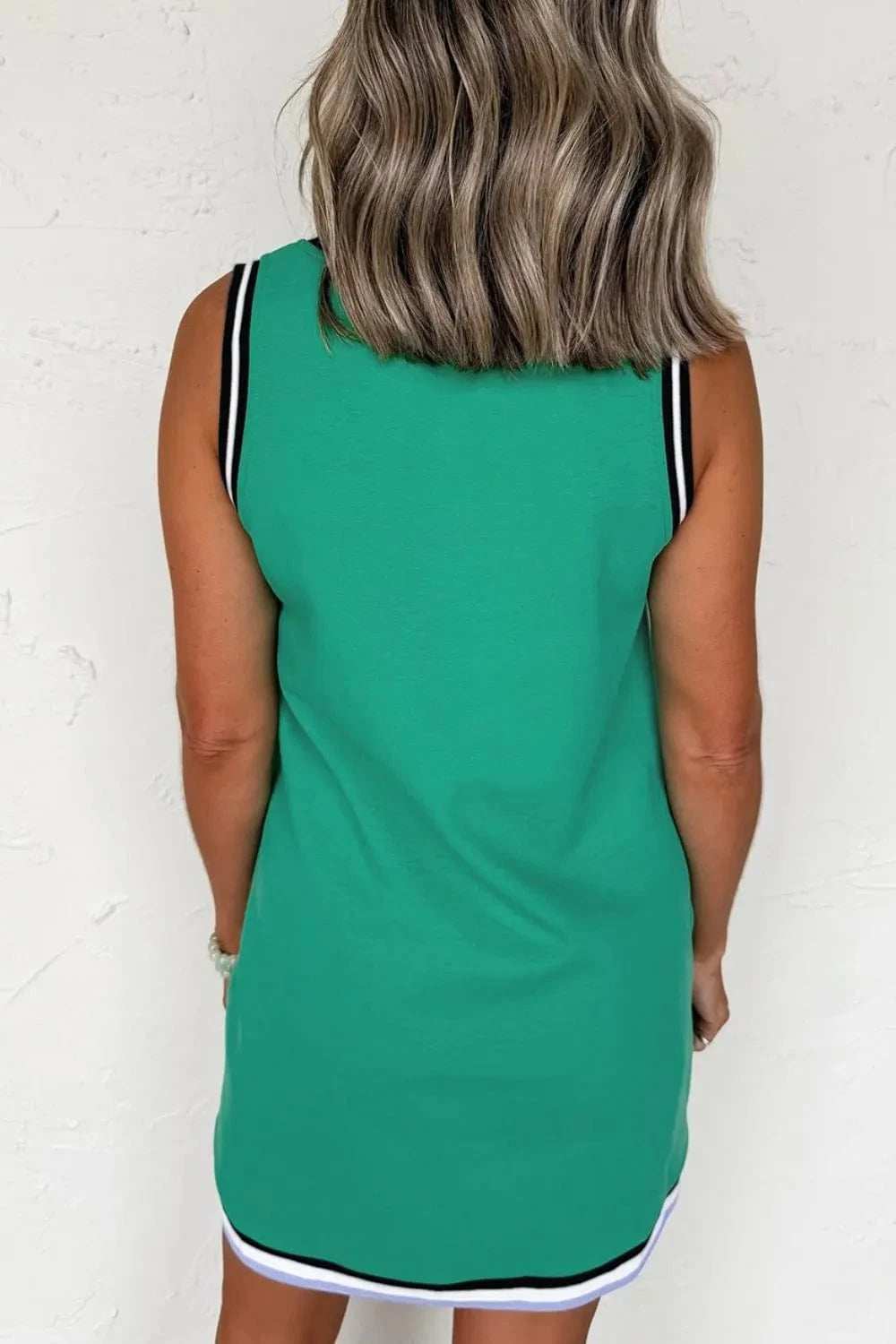 Color Contrast Trim V Neck Shift Sleeveless Mini Dress - Trendsi - Flyclothing LLC