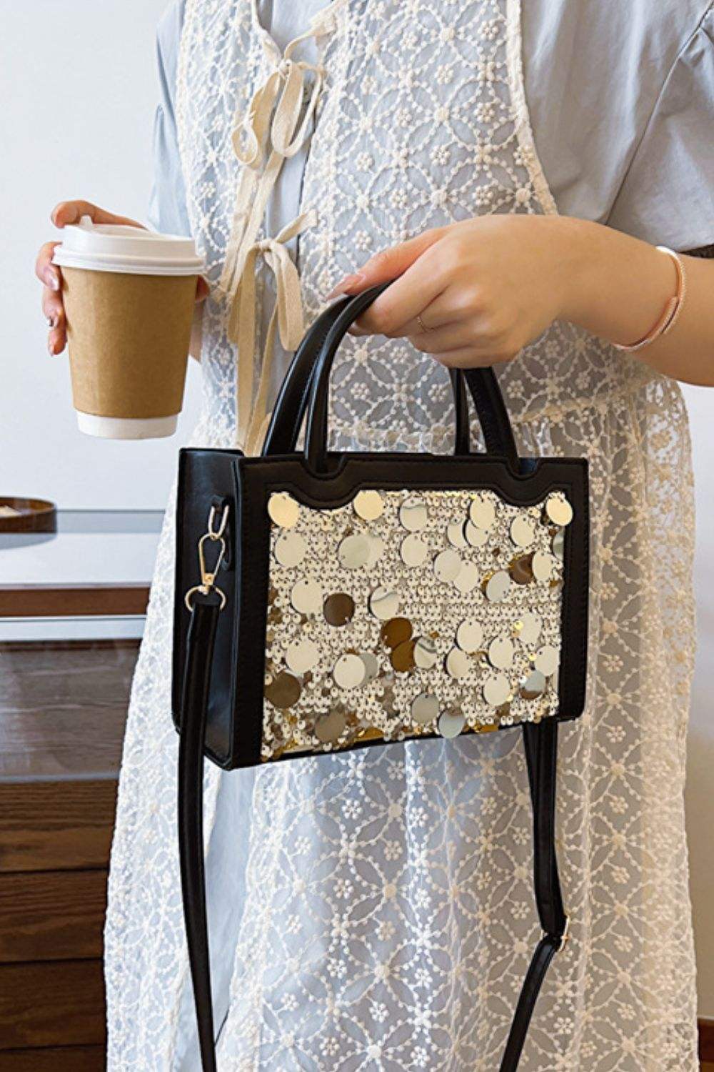 PU Leather Sequin Handbag - Trendsi - Flyclothing LLC