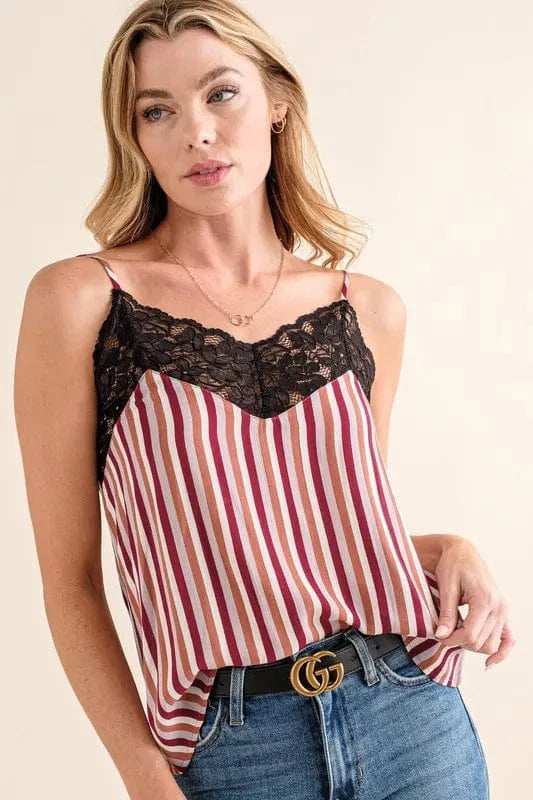 And The Why Stripe Print with Lace Cami - Trendsi - Flyclothing LLC