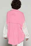 POL Openwork Lantern Sleeve Button Down Gauze Shirt - Trendsi