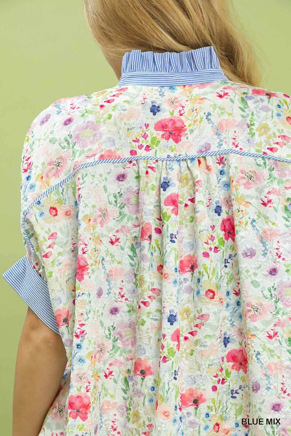 Umgee Jacquard Floral Print Button-Down Shirt - Trendsi - Flyclothing LLC