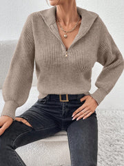 Honey Half Zip Dropped Shoulder Sweater - Trendsi