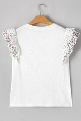 Floral Lace Eyelet Patched Butterfly Sleeve Blouse - Trendsi - Flyclothing LLC