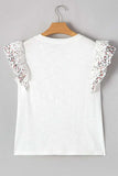 Floral Lace Eyelet Patched Butterfly Sleeve Blouse - Trendsi - Flyclothing LLC