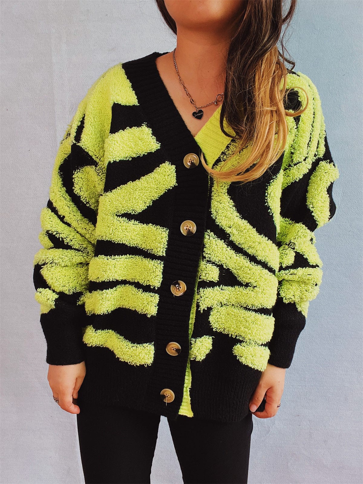 Contrast Button Up Long Sleeve Cardigan - Trendsi