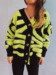 Contrast Button Up Long Sleeve Cardigan - Trendsi