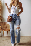 Distressed Straight Leg Jeans with Pockets - Trendsi