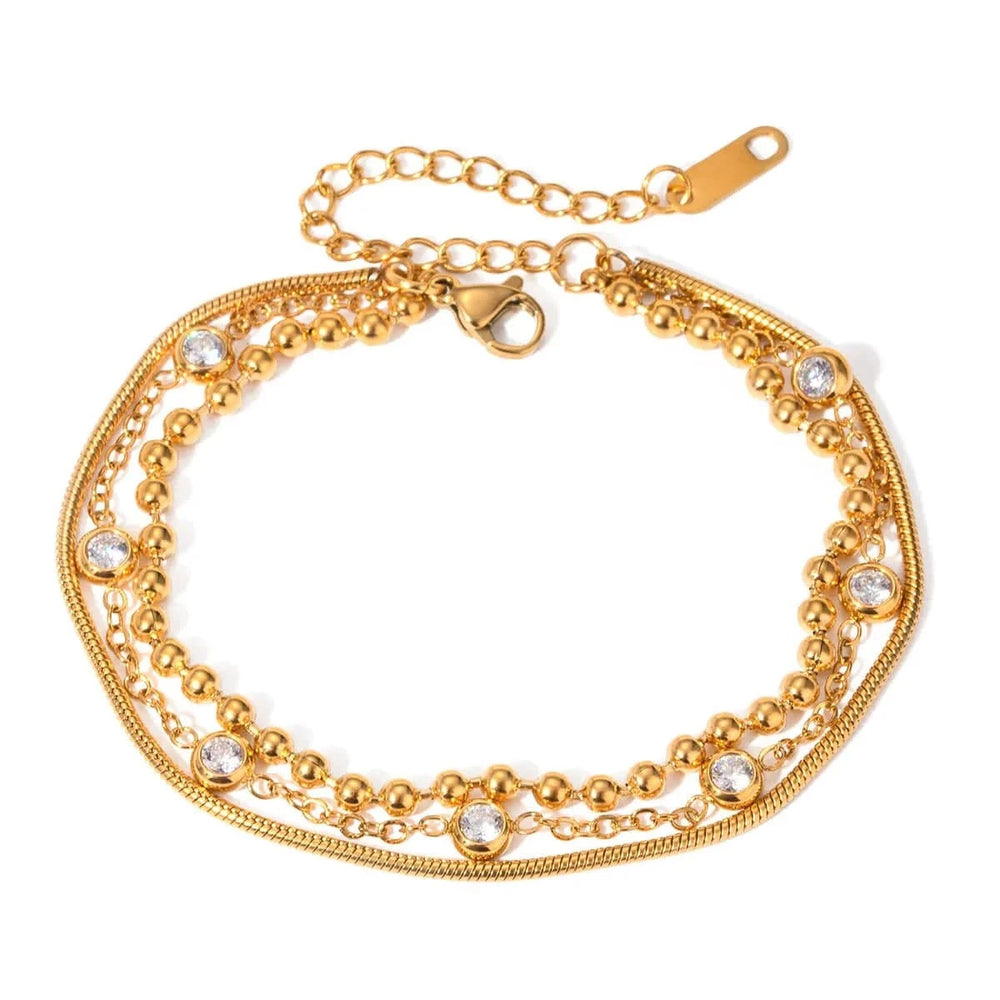 18K Gold-Plated Layered Inlaid Zircon Bracelet - Trendsi