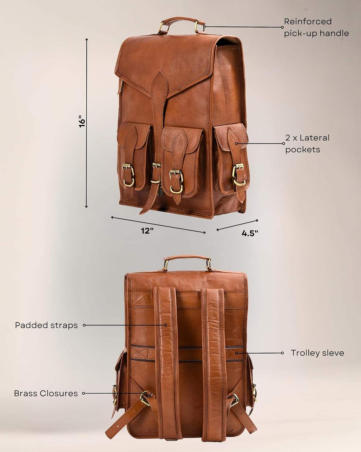 Vintage Leather Backpack Rucksack - Classy Leather Bags - Flyclothing LLC