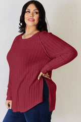 Basic Bae Full Size Ribbed Round Neck Slit T-Shirt - ShopBasicbae - Flyclothing LLC