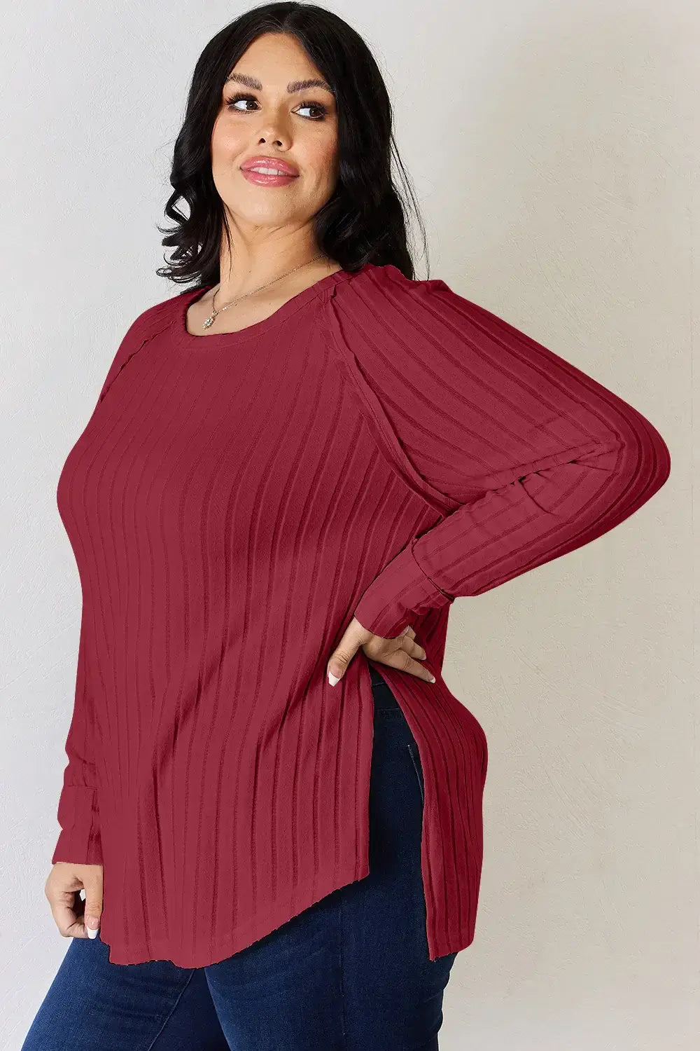 Basic Bae Full Size Ribbed Round Neck Slit T-Shirt - ShopBasicbae - Flyclothing LLC