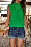 Frill Ruched Mock Neck Sleeveless Blouse - Trendsi - Flyclothing LLC