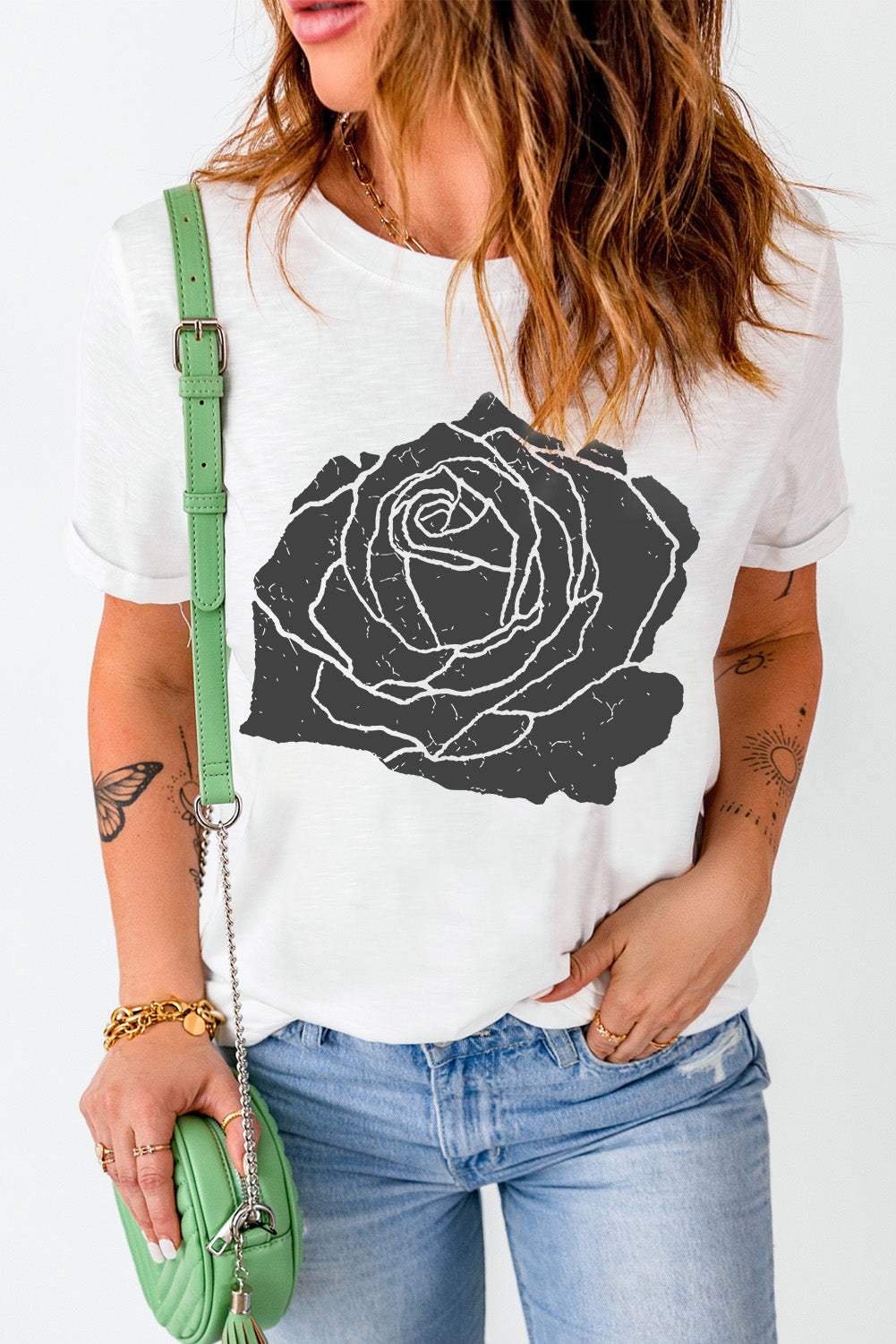Rose Graphic Round Neck Short Sleeve T-Shirt - Trendsi - Flyclothing LLC