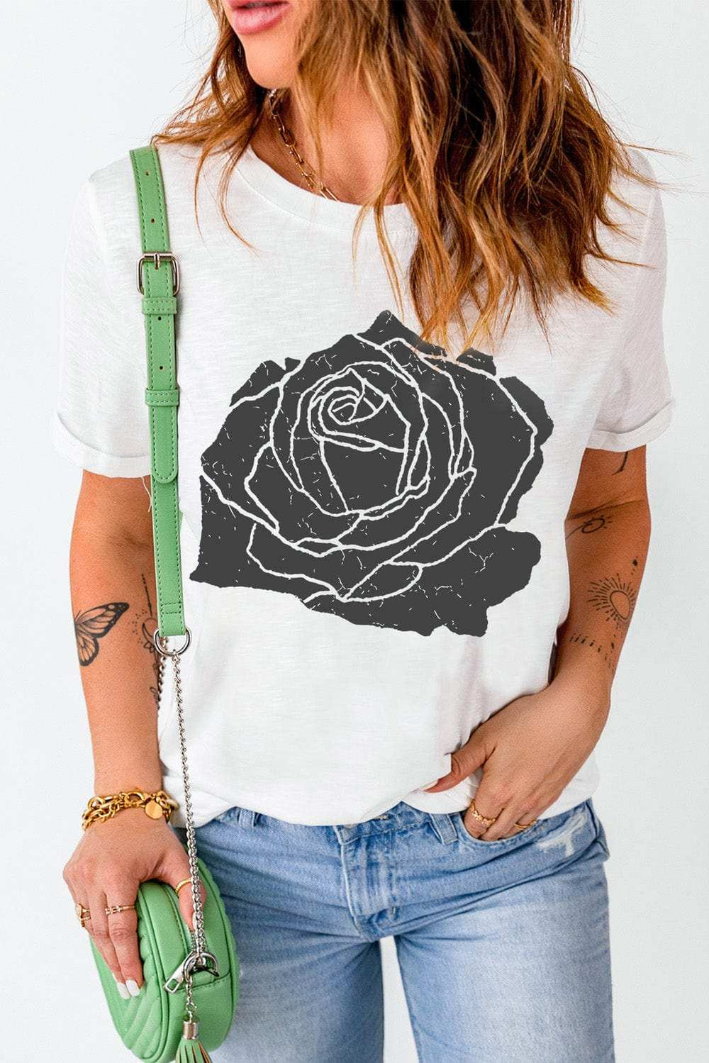 Rose Graphic Round Neck Short Sleeve T-Shirt - Trendsi - Flyclothing LLC
