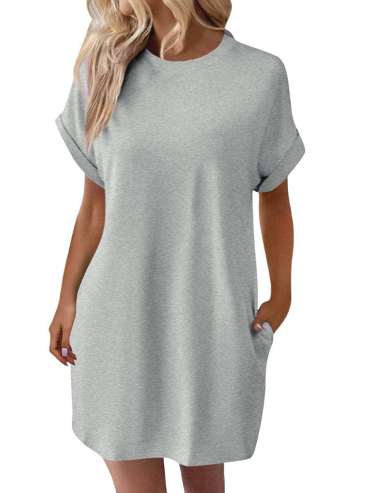 Round Neck Short Sleeve Mini Dress - Trendsi - Flyclothing LLC