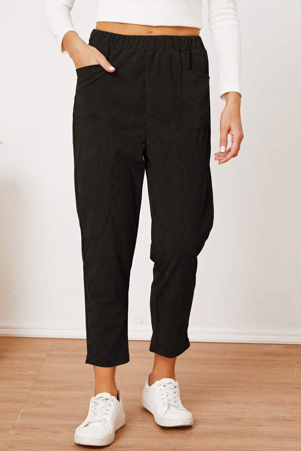 Pocketed Elastic Waist Pants - Trendsi - Flyclothing LLC