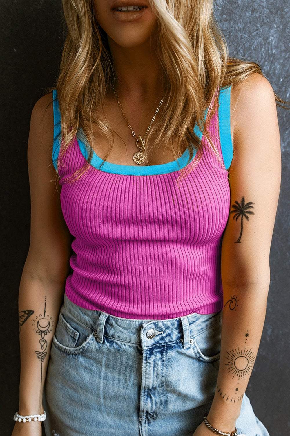 Contrast Trim Ribbed Knit Vest - Trendsi - Flyclothing LLC