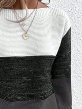 Color Block Boat Neck Sweater - Trendsi - Flyclothing LLC