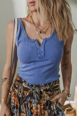 Mineral Wash Ribbed Notch Neck Tank - Trendsi - Flyclothing LLC