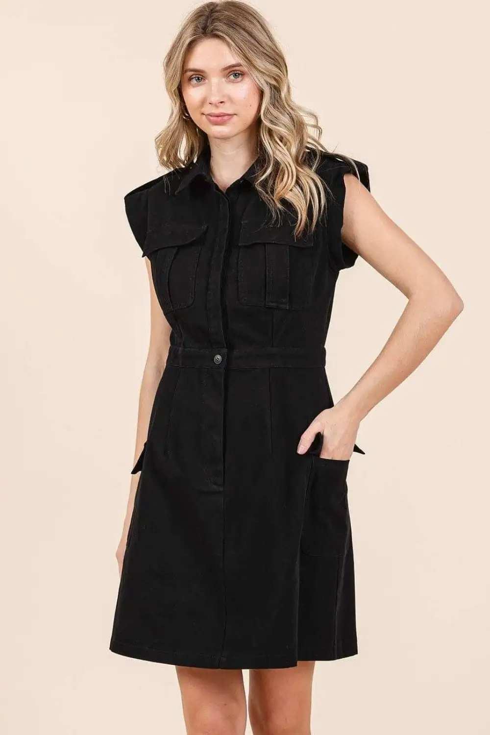 Mittoshop Cargo Pocket Half Button Mini Dress - Trendsi - Flyclothing LLC