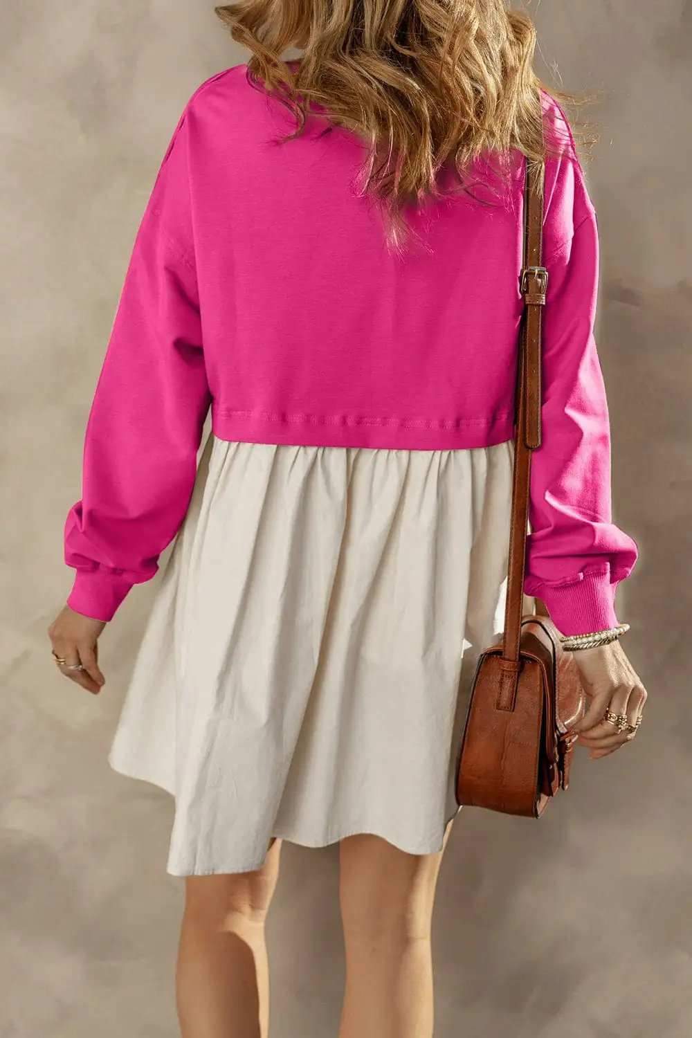 Round Neck Long Sleeve Mini Dress - Trendsi - Flyclothing LLC