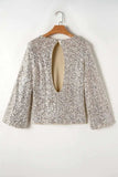 Cutout Sequin Round Neck Long Sleeve Blouse - Trendsi - Flyclothing LLC