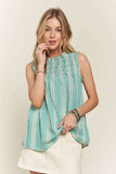 ADORA Contrast Striped Frill Round Neck Sleeveless Top - Trendsi