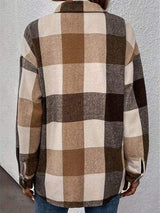 Curved Hem Plaid Collared Neck Shacket - Trendsi - Flyclothing LLC