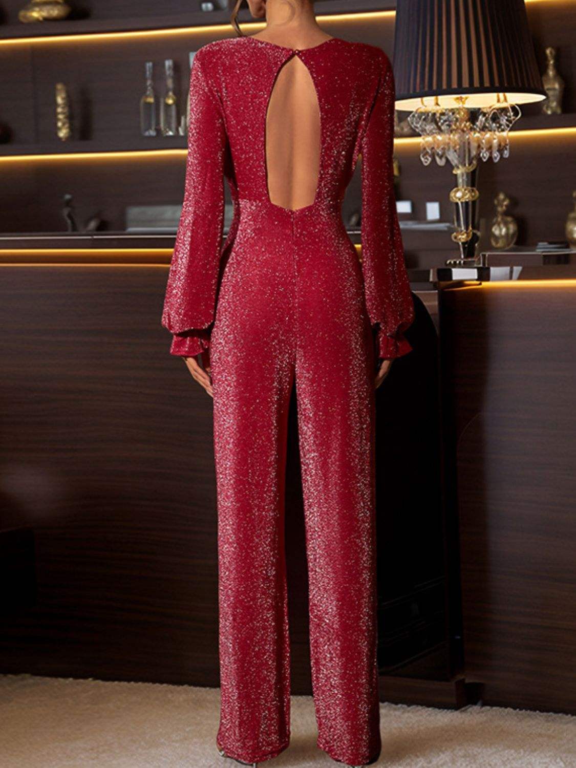 Perfee Cutout Round Neck Long Sleeve Jumpsuit - Trendsi - Flyclothing LLC