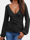 Waffle Knit Surplice Long Sleeve T-Shirt - Trendsi - Flyclothing LLC