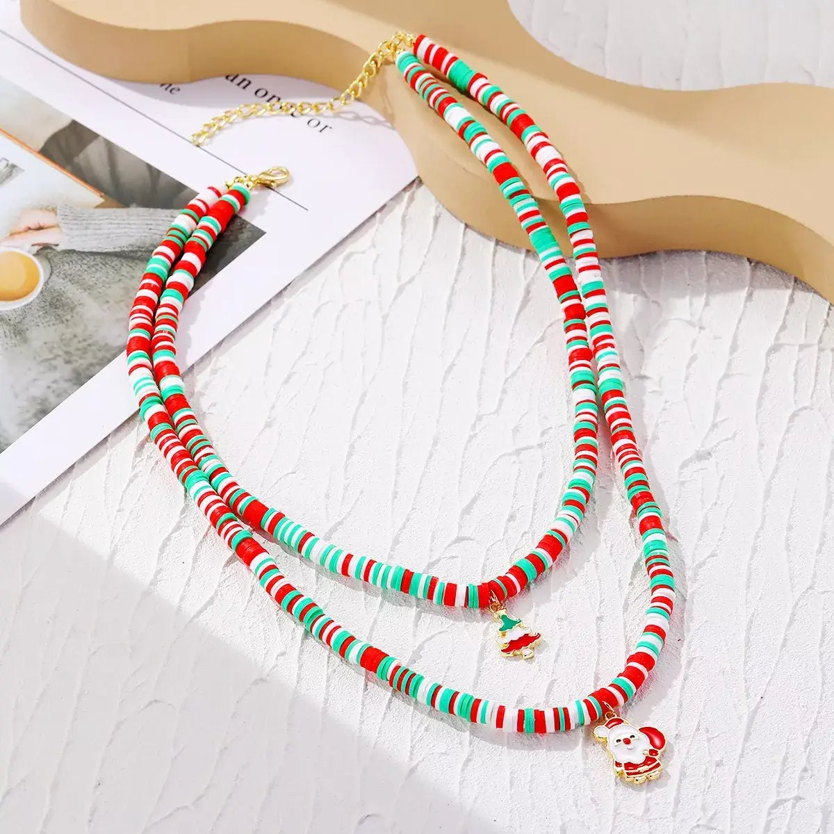Alloy Christmas Necklace with Santa and Christmas Tree Pendant - Trendsi - Flyclothing LLC