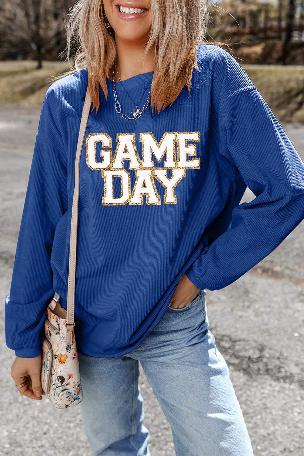 GAME DAY Round Neck Long Sleeve Sweatshirt - Trendsi - Flyclothing LLC