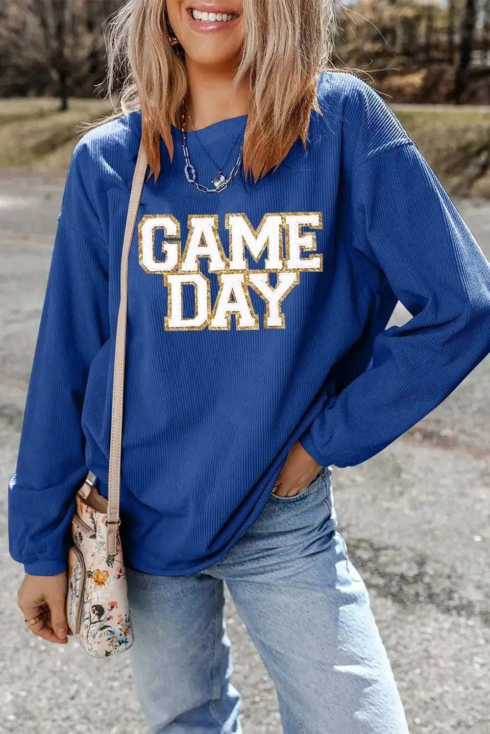 GAME DAY Round Neck Long Sleeve Sweatshirt - Trendsi - Flyclothing LLC