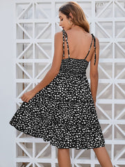 Printed Square Neck Tie Shoulder Dress - Trendsi