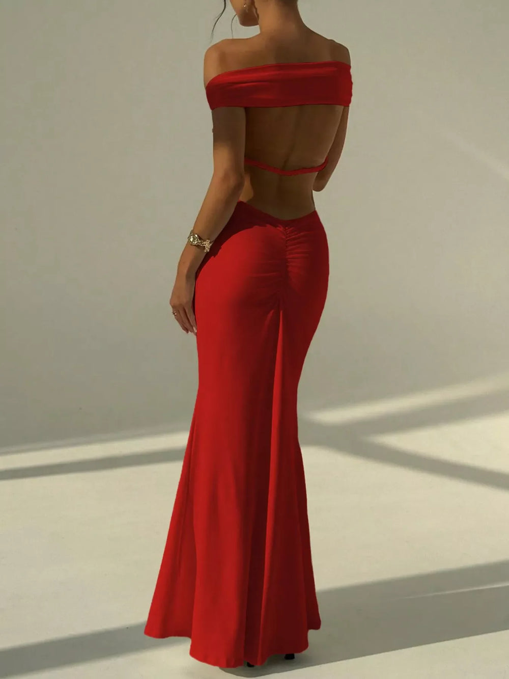 Backless Off-Shoulder Bodycon Mermaid Maxi Dress - Trendsi - Flyclothing LLC